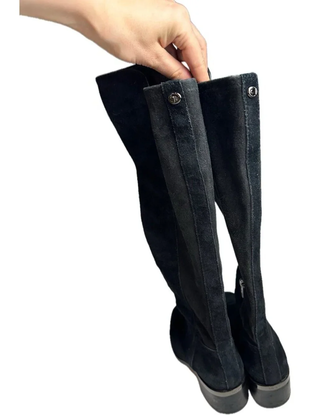 Coach Suede Ryder Tall Boots Logo Block Heel Black 6.5 B